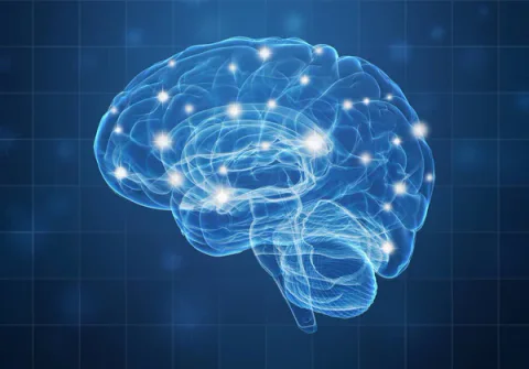 Ilustración digital de un cerebro con puntos de luz.